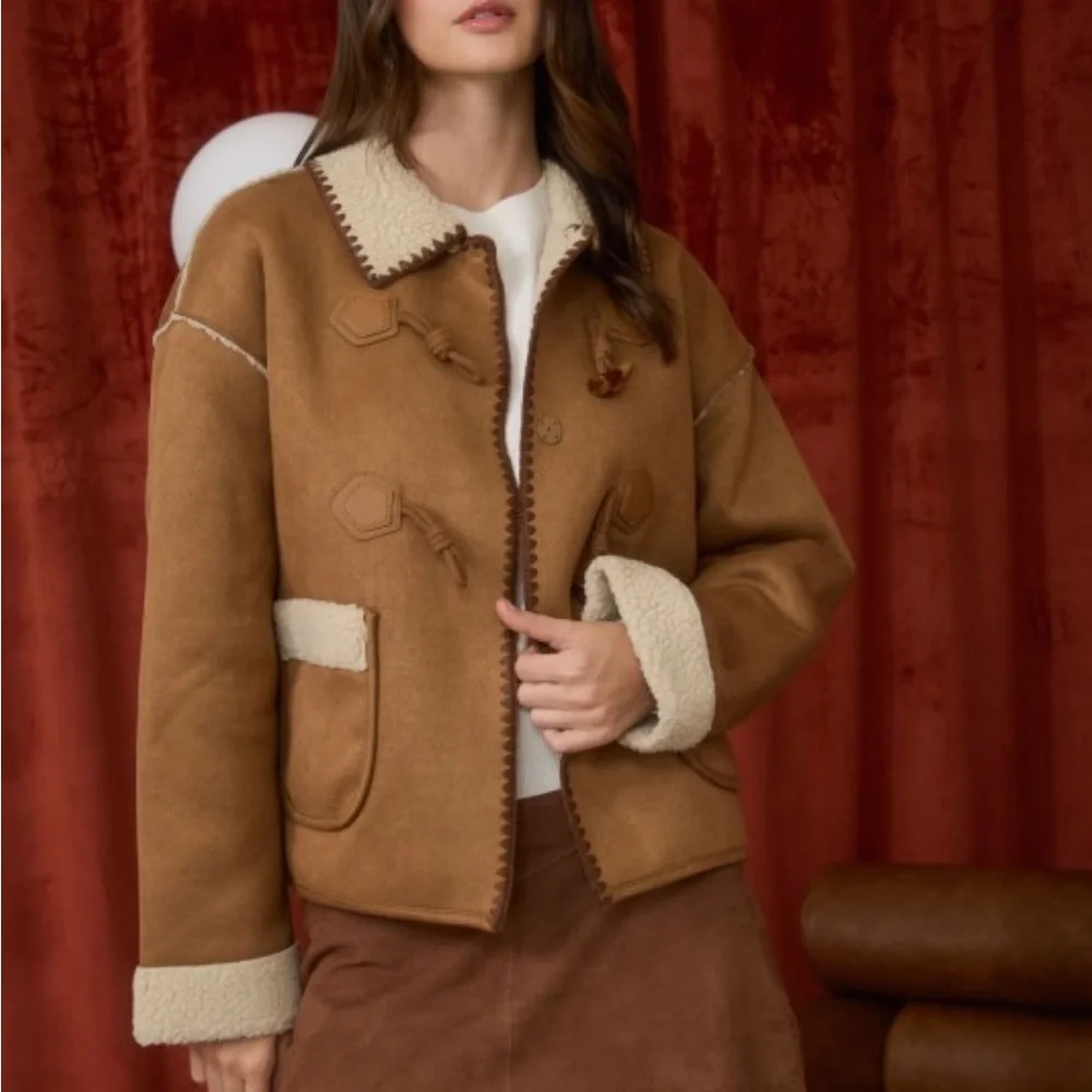 871.  Brown Shearling Jacket - Picture 3 of 7